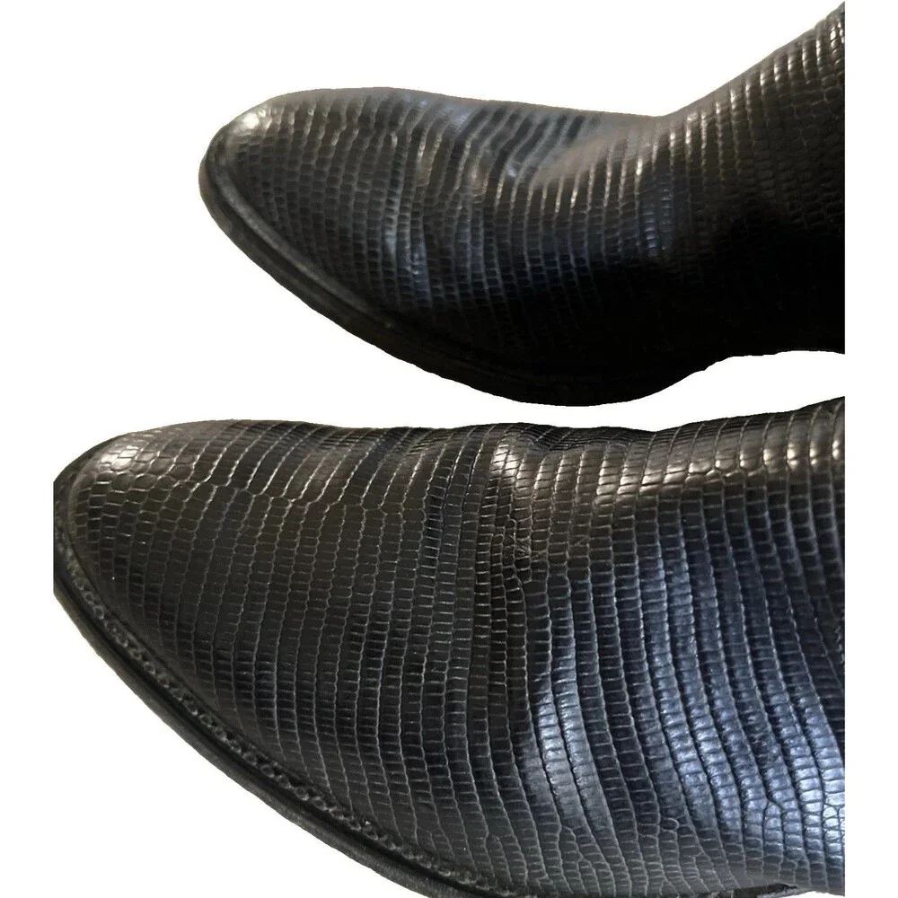 Vintage Tony Lama Size 10D Black Teju Lizard wingtips western cowboy boots